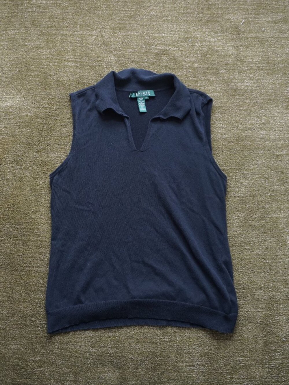 Lauren Ralph Lauren Black Silk Blend Sleeveless Collared Polo Top - Picture 2 of 6